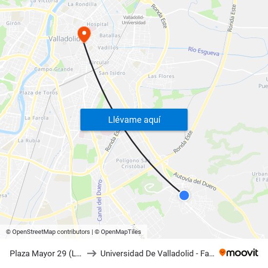 Plaza Mayor 29 (La Cistérniga) to Universidad De Valladolid - Facultad De Derecho map