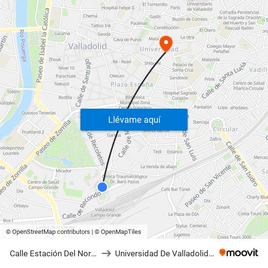 Calle Estación Del Norte Esquina Recondo to Universidad De Valladolid - Facultad De Derecho map