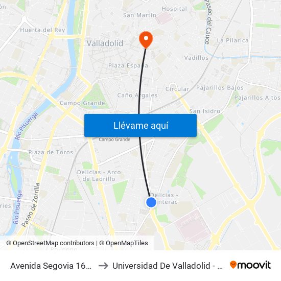 Avenida Segovia 161 Frente Hornija to Universidad De Valladolid - Facultad De Derecho map