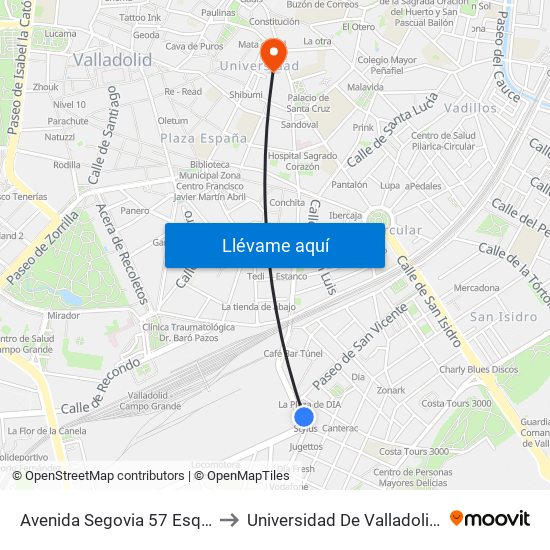 Avenida Segovia 57 Esquina Paseo San Vicente to Universidad De Valladolid - Facultad De Derecho map