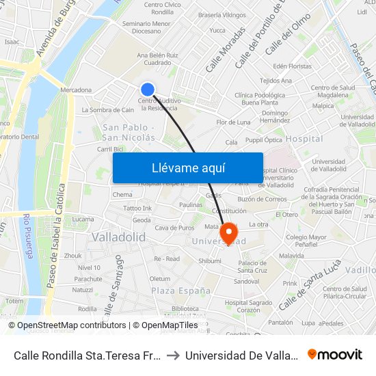 Calle Rondilla Sta.Teresa Frente Antiguo Hospital Ríohortega to Universidad De Valladolid - Facultad De Derecho map
