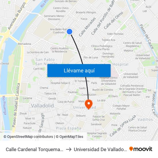 Calle Cardenal Torquemada Esquina Tirso De Molina to Universidad De Valladolid - Facultad De Derecho map