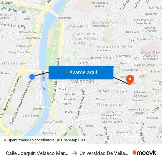 Calle Joaquín Velasco Martín 1 Esquina Avda. Gloria Fuertes to Universidad De Valladolid - Facultad De Derecho map