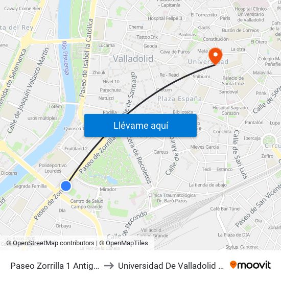 Paseo Zorrilla 1 Antiguo Hospital Militar to Universidad De Valladolid - Facultad De Derecho map