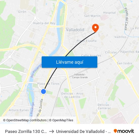 Paseo Zorrilla 130 Centro Comercial to Universidad De Valladolid - Facultad De Derecho map
