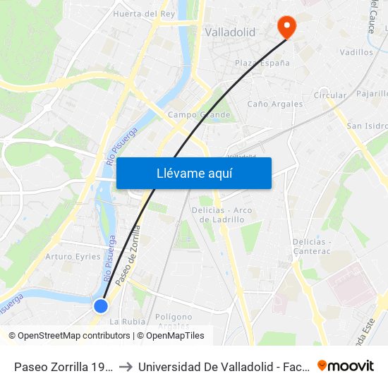 Paseo Zorrilla 198 La Rubia to Universidad De Valladolid - Facultad De Derecho map