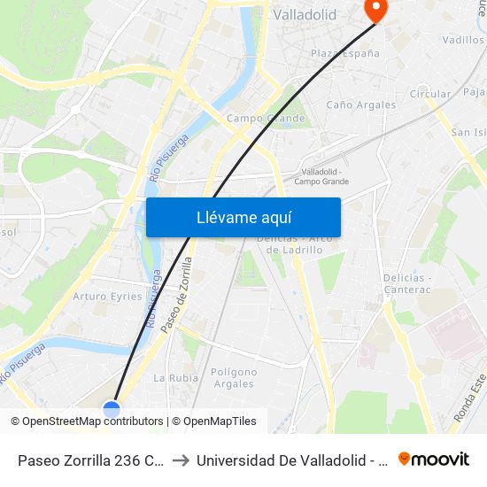 Paseo Zorrilla 236 Centro Comercial to Universidad De Valladolid - Facultad De Derecho map