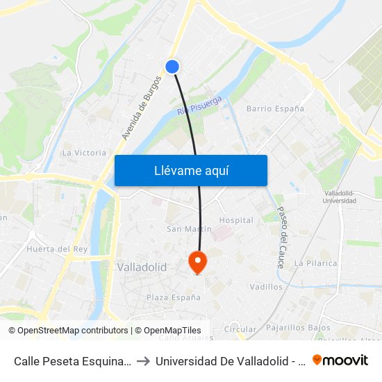 Calle Peseta Esquina Avenida Burgos to Universidad De Valladolid - Facultad De Derecho map