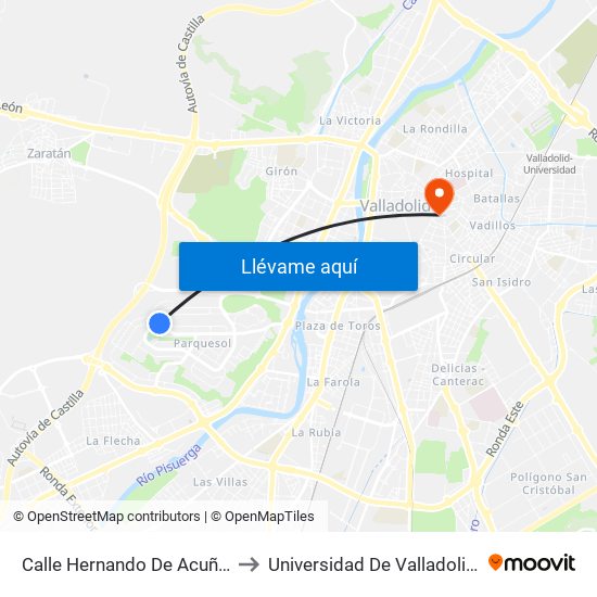 Calle Hernando De Acuña Esquina Padre Llanos to Universidad De Valladolid - Facultad De Derecho map