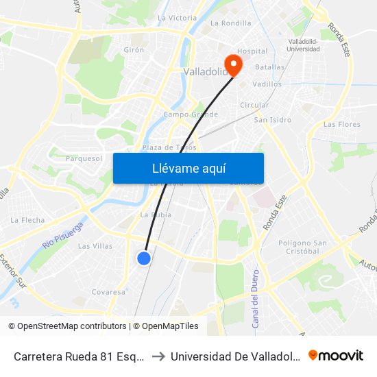 Carretera Rueda 81 Esquina Tierra De Sepúlveda to Universidad De Valladolid - Facultad De Derecho map