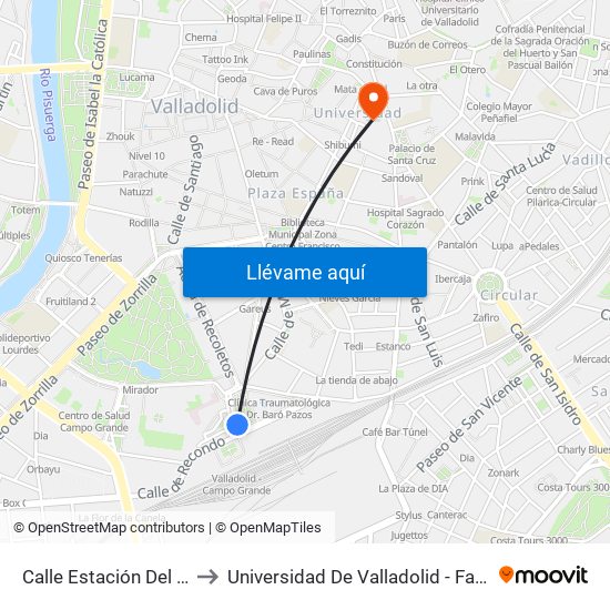 Calle Estación Del Norte Renfe to Universidad De Valladolid - Facultad De Derecho map