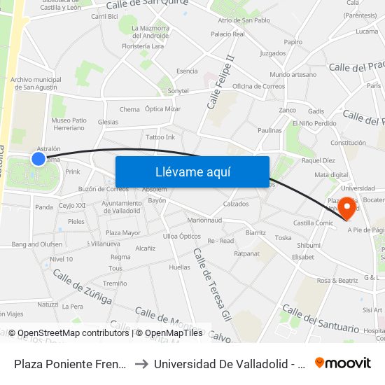 Plaza Poniente Frente Jorge Guillén to Universidad De Valladolid - Facultad De Derecho map