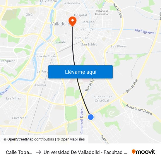 Calle Topacio 2 to Universidad De Valladolid - Facultad De Derecho map
