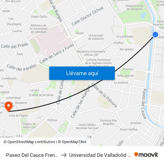 Paseo Del Cauce Frente Ing. Industriales to Universidad De Valladolid - Facultad De Derecho map