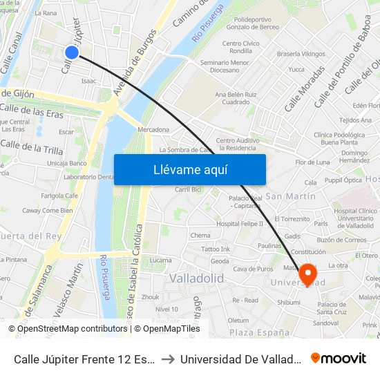 Calle Júpiter Frente 12  Esquina Comuneros De Castilla to Universidad De Valladolid - Facultad De Derecho map