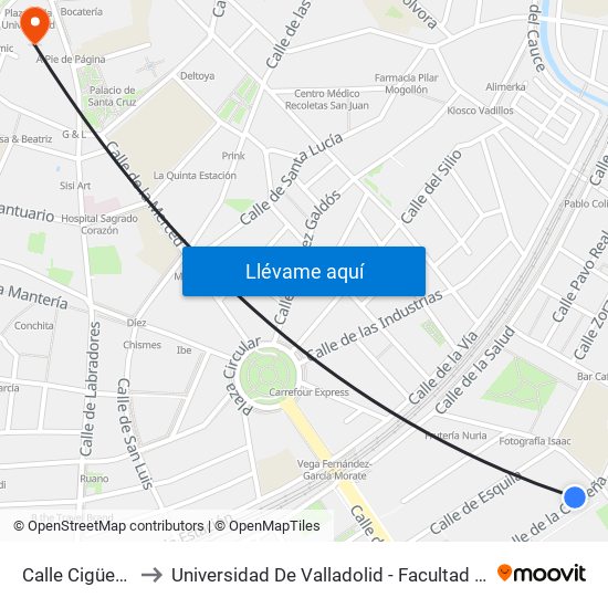 Calle Cigüeña 21 to Universidad De Valladolid - Facultad De Derecho map