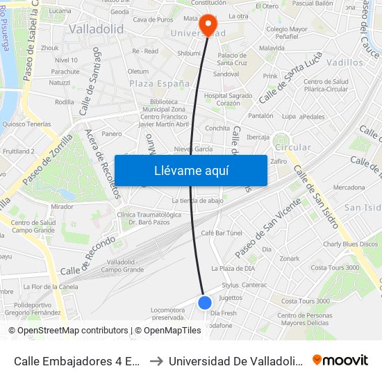 Calle Embajadores 4 Esquina Paseo Farnesio to Universidad De Valladolid - Facultad De Derecho map