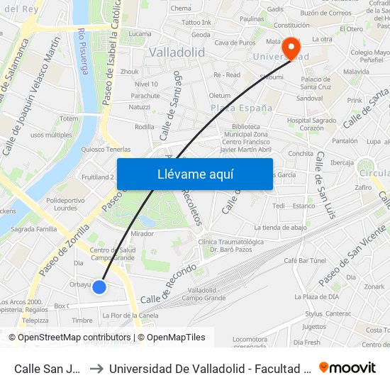 Calle San José 9 to Universidad De Valladolid - Facultad De Derecho map