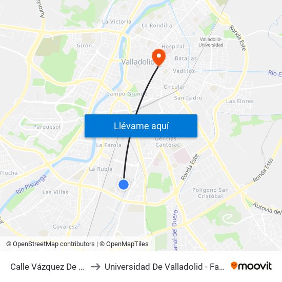 Calle Vázquez De Menchaca 9 to Universidad De Valladolid - Facultad De Derecho map