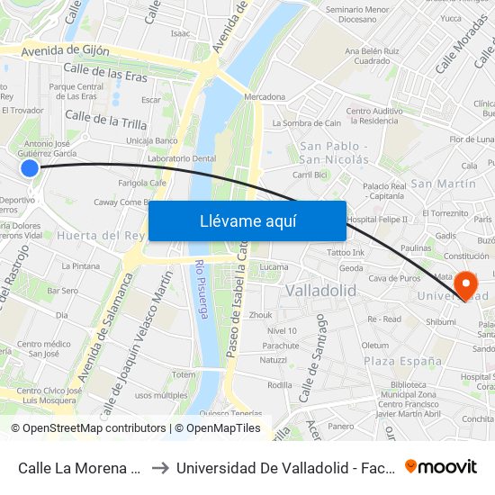 Calle La Morena 3 Bloque 2 to Universidad De Valladolid - Facultad De Derecho map