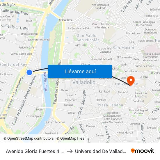 Avenida Gloria Fuertes 4 Esquina Avenida Salamanca to Universidad De Valladolid - Facultad De Derecho map