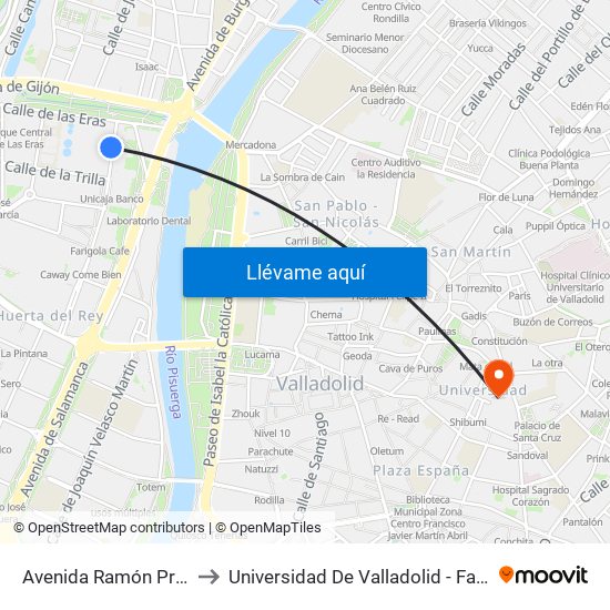 Avenida Ramón Pradera 15-17 to Universidad De Valladolid - Facultad De Derecho map