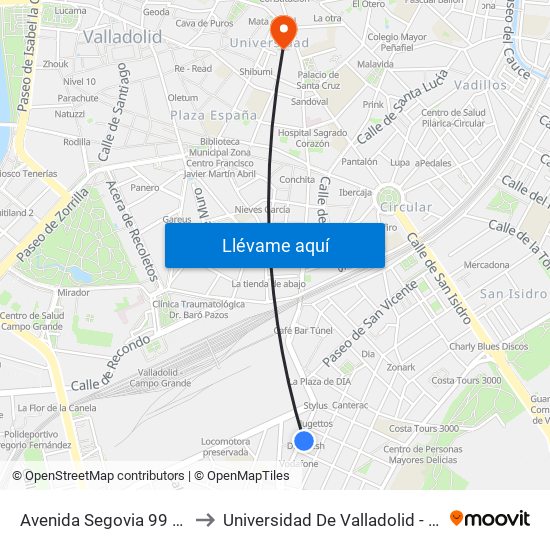 Avenida Segovia 99 Esquina Olmedo to Universidad De Valladolid - Facultad De Derecho map