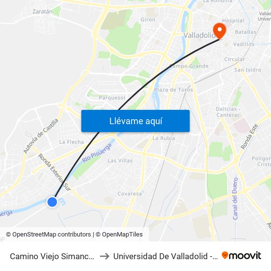 Camino Viejo Simancas Frente El Barrio to Universidad De Valladolid - Facultad De Derecho map