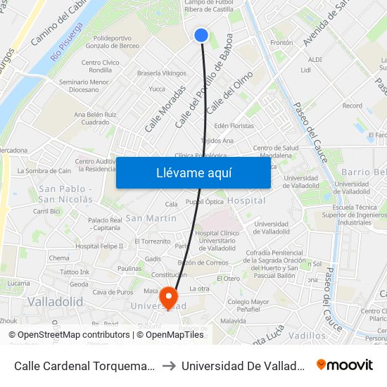 Calle Cardenal Torquemada 54 Centro Salud Rondilla to Universidad De Valladolid - Facultad De Derecho map