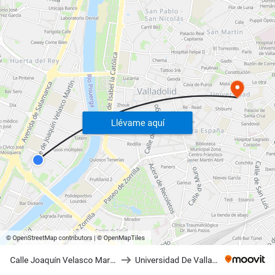 Calle Joaquín Velasco Martín 9 Polideportivo Huerta Del Rey to Universidad De Valladolid - Facultad De Derecho map