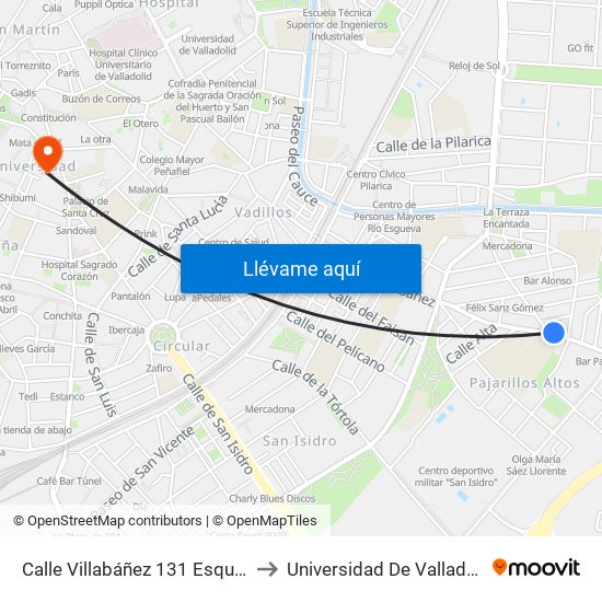 Calle Villabáñez 131 Esquina Camino Viejo Del Polvorín to Universidad De Valladolid - Facultad De Derecho map