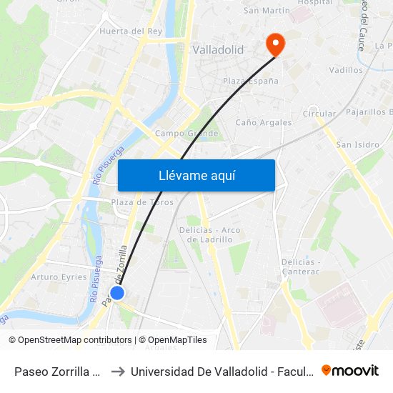 Paseo Zorrilla 101 Lava to Universidad De Valladolid - Facultad De Derecho map