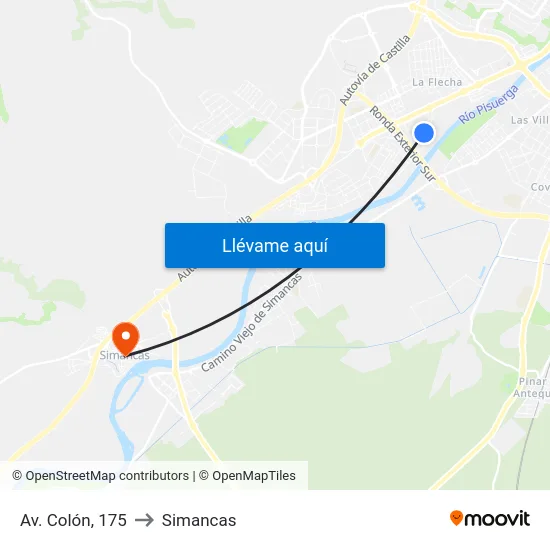 Arroyo De La Encomienda. Av. Colón, Frente 175 to Simancas map