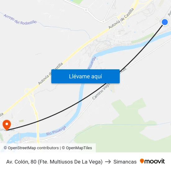 Arroyo De La Encomienda. Av. Colón (Fte. Multiusos De La Vega) to Simancas map