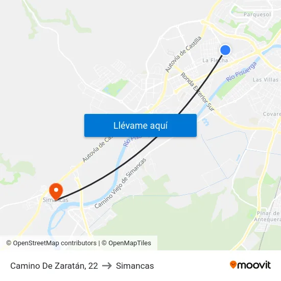 Arroyo De La Encomienda. C.º Zaratán, Frente 22 to Simancas map
