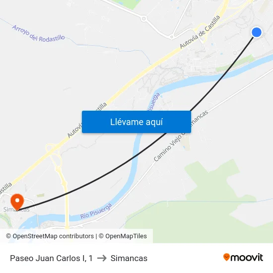 Arroyo De La Encomienda. Pza. Juan Carlos I to Simancas map