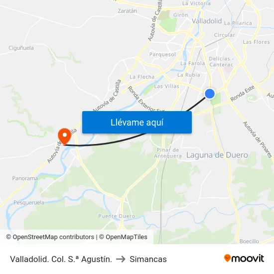 Valladolid. Colegio S.ª Agustín. to Simancas map