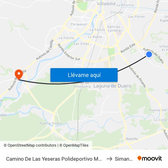 Camino De Las Yeseras Polideportivo Municipal to Simancas map