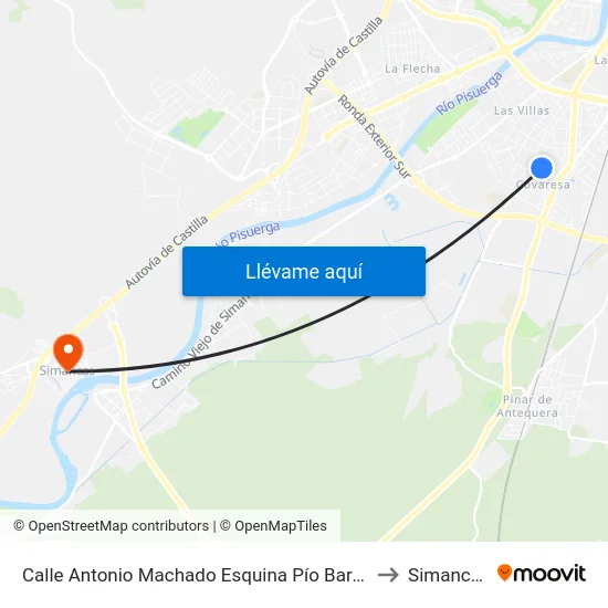 Calle Antonio Machado Esquina Pío Baroja to Simancas map