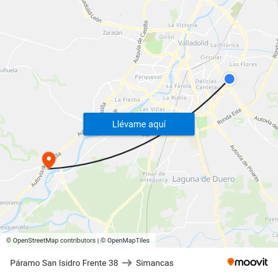 Páramo San Isidro Frente 38 to Simancas map