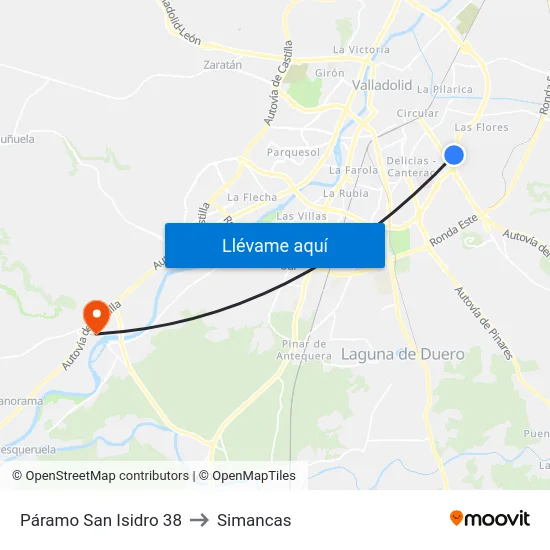 Páramo San Isidro 38 to Simancas map