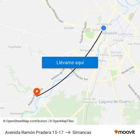 Avenida Ramón Pradera 15-17 to Simancas map
