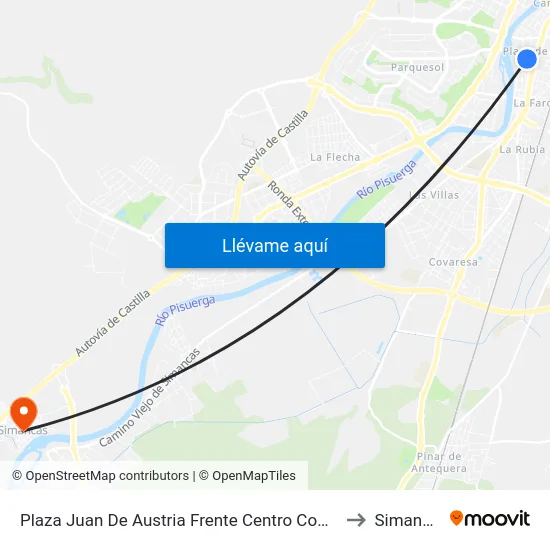 Plaza Juan De Austria Frente Centro Comercial to Simancas map