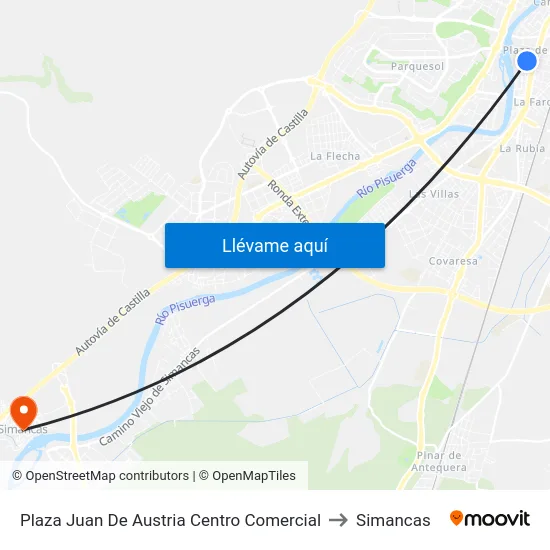 Plaza Juan De Austria Centro Comercial to Simancas map