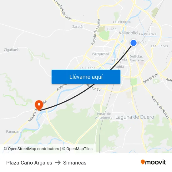 Plaza Caño Argales to Simancas map