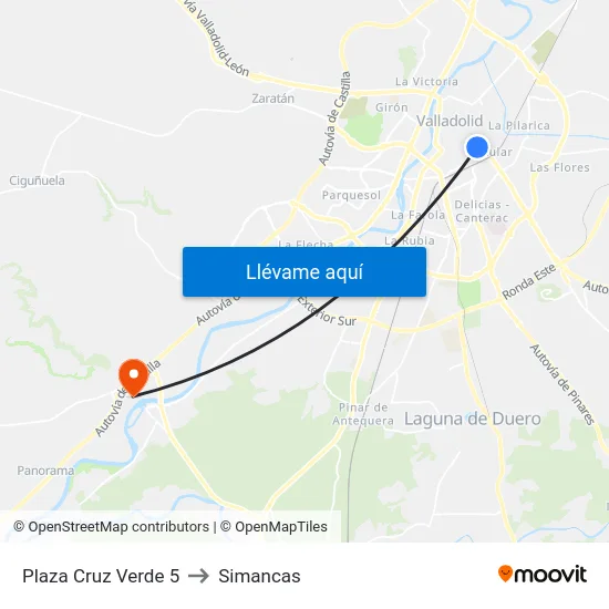 Plaza Cruz Verde 5 to Simancas map