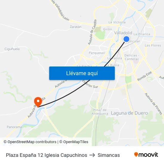Plaza España 12 Iglesia Capuchinos to Simancas map