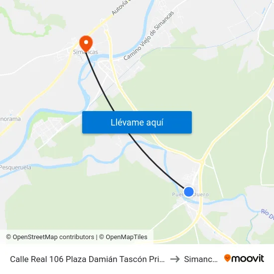 Calle Real 106 Plaza Damián Tascón Prieto to Simancas map