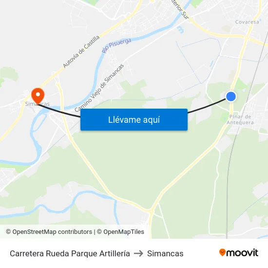 Carretera Rueda Parque Artillería to Simancas map