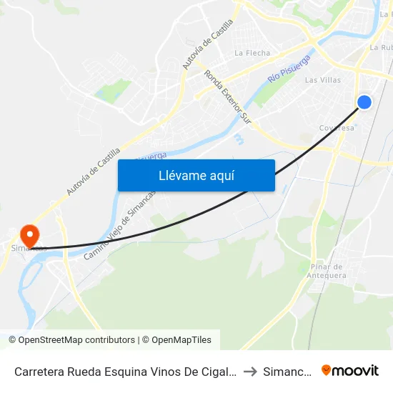 Carretera Rueda Esquina Vinos De Cigales to Simancas map
